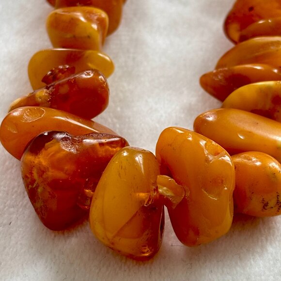 VINTAGE Antique Genuine BALTIC AMBER Egg Yolk Nuggets Necklace  71 g - Picture 8 of 13